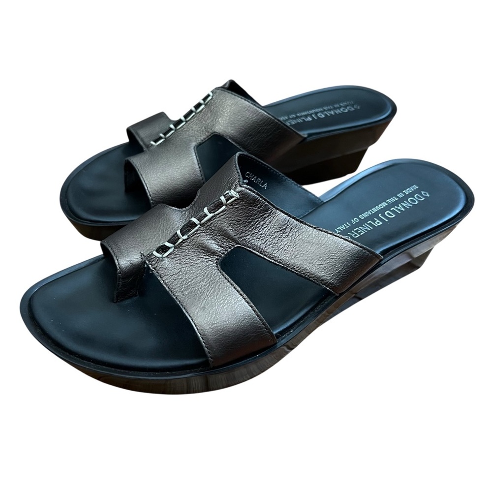 Donald J Pliner Charla Pewter Metallic Platform Wedge Sandals Womens Size 10